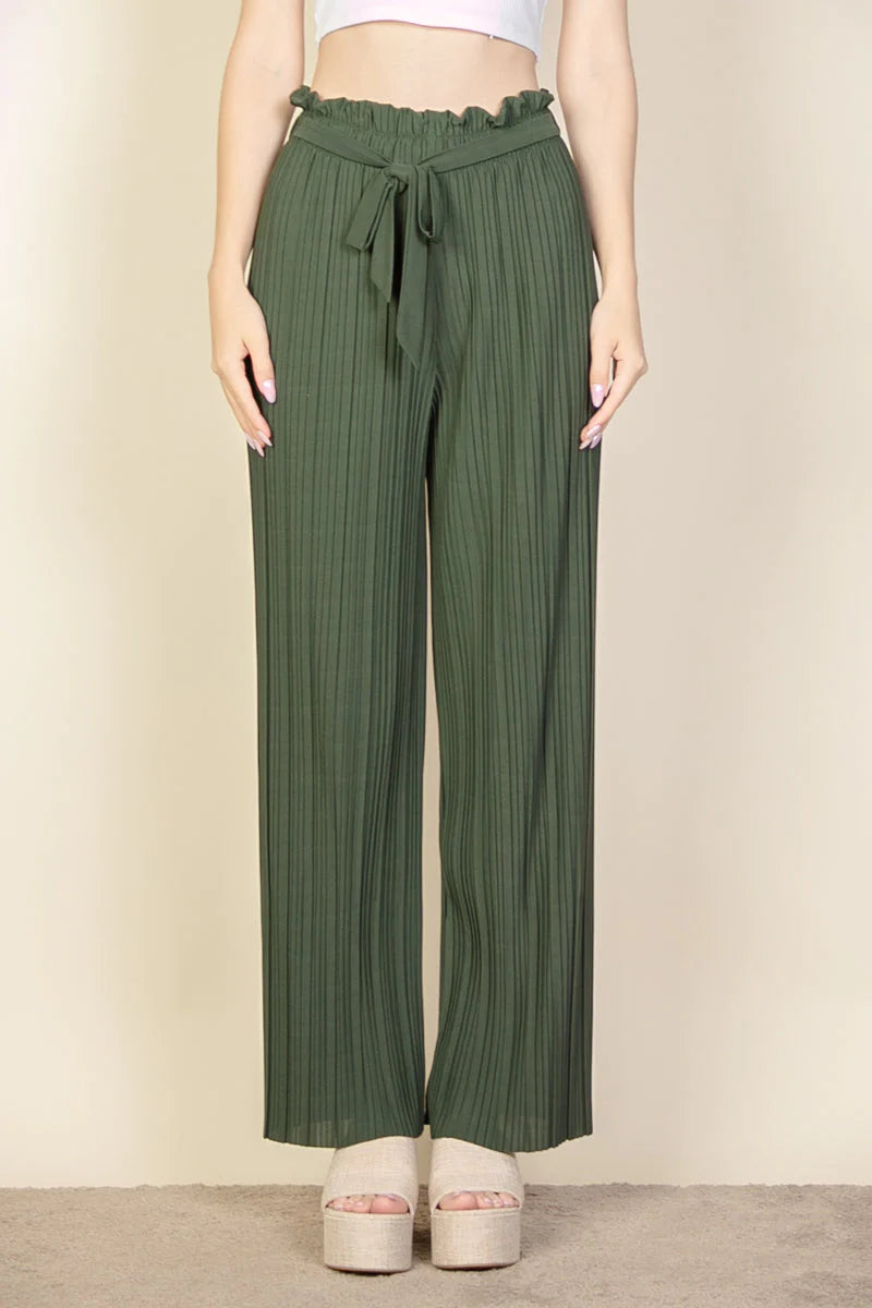 Pleated Stretch Crepe Pull-On Wide Leg Tie Front Pants (CAPELLA)