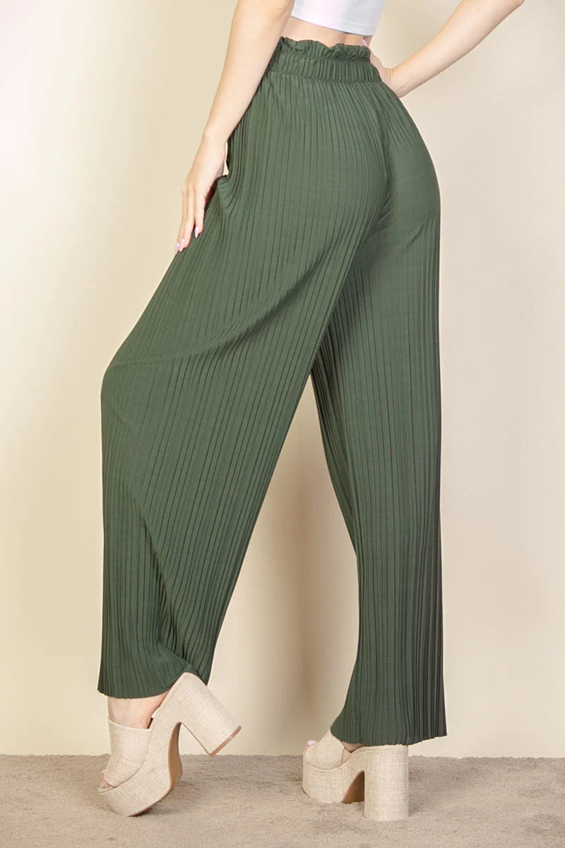 Pleated Stretch Crepe Pull-On Wide Leg Tie Front Pants (CAPELLA)