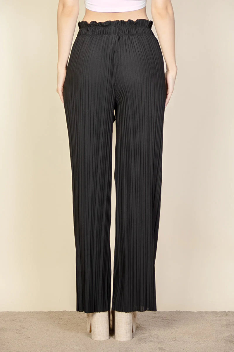 Pleated Stretch Crepe Pull-On Wide Leg Tie Front Pants (CAPELLA)