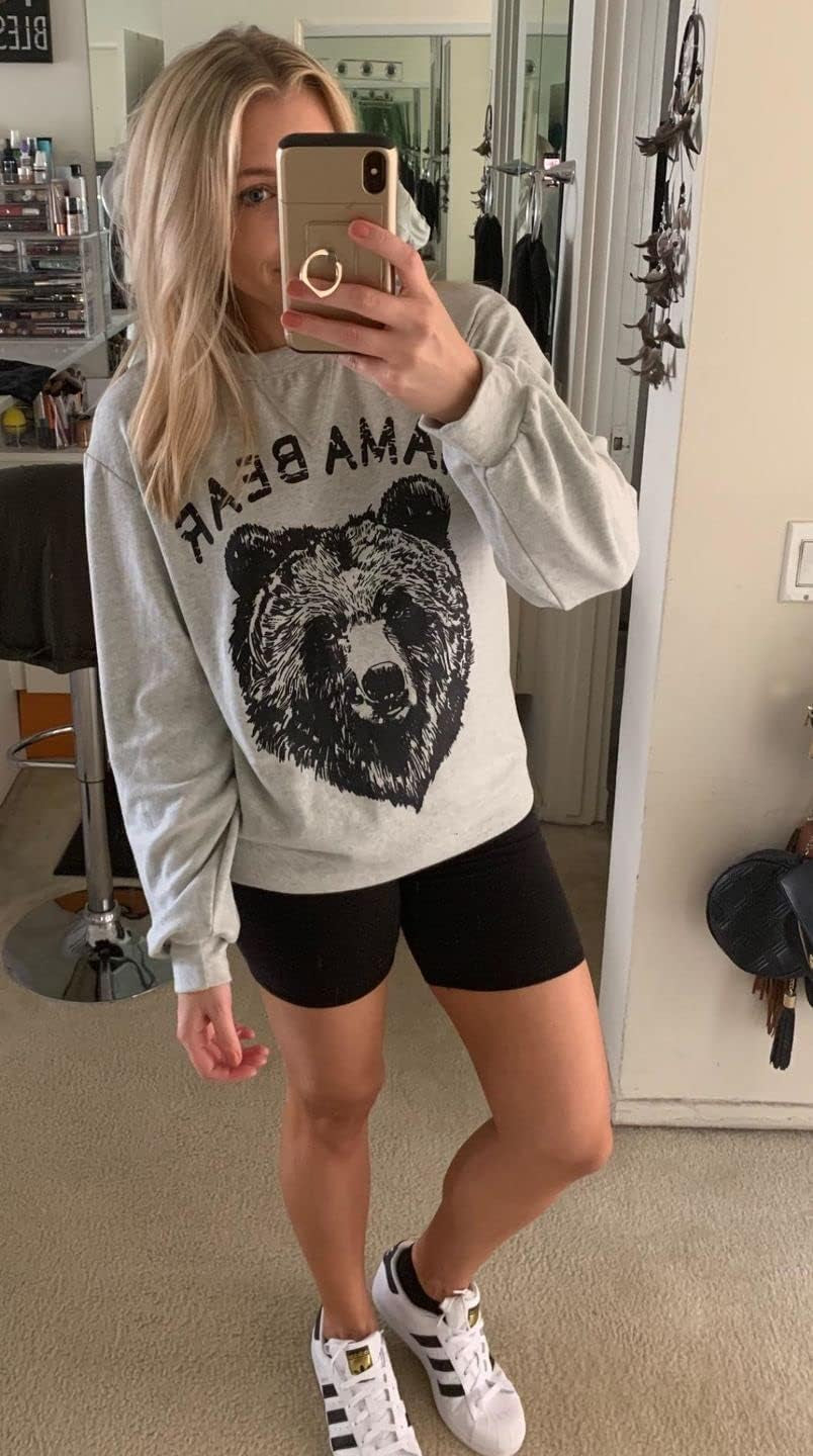 Womens Mama Bear Sweatshirt Crewneck Loose Fit Cute Long Sleeve Tops Graphic Fall Outfits Winter Clothes