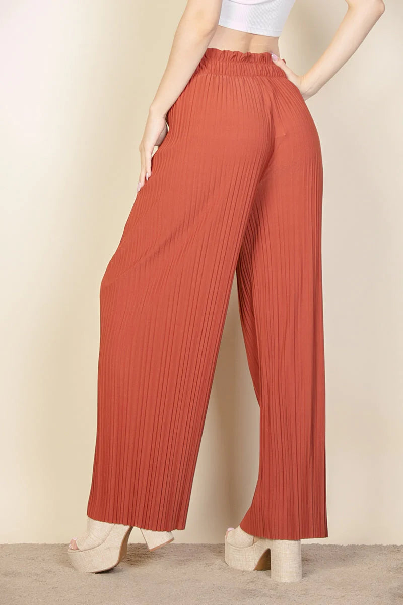 Pleated Stretch Crepe Pull-On Wide Leg Tie Front Pants (CAPELLA)