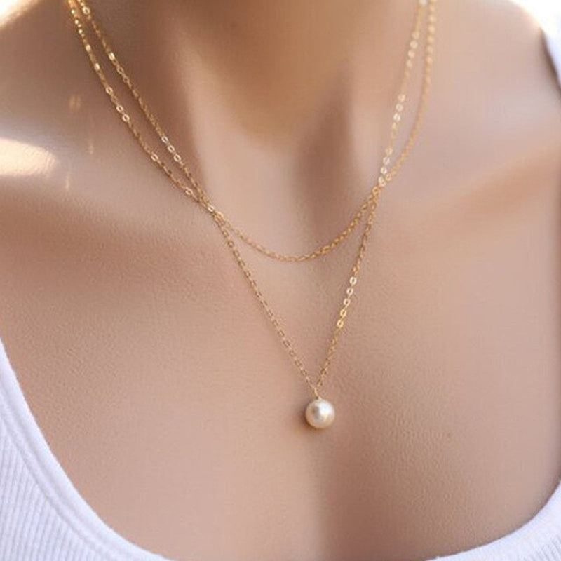 2020 New Double Layer Chain Gold Choker Necklace Women Korean Style Pearl Pendant Necklace Fashion Jewelry Collar