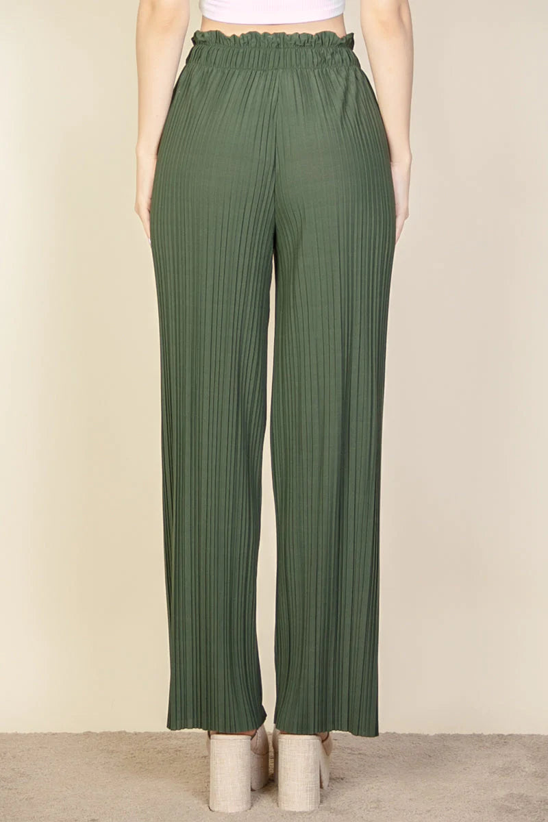 Pleated Stretch Crepe Pull-On Wide Leg Tie Front Pants (CAPELLA)