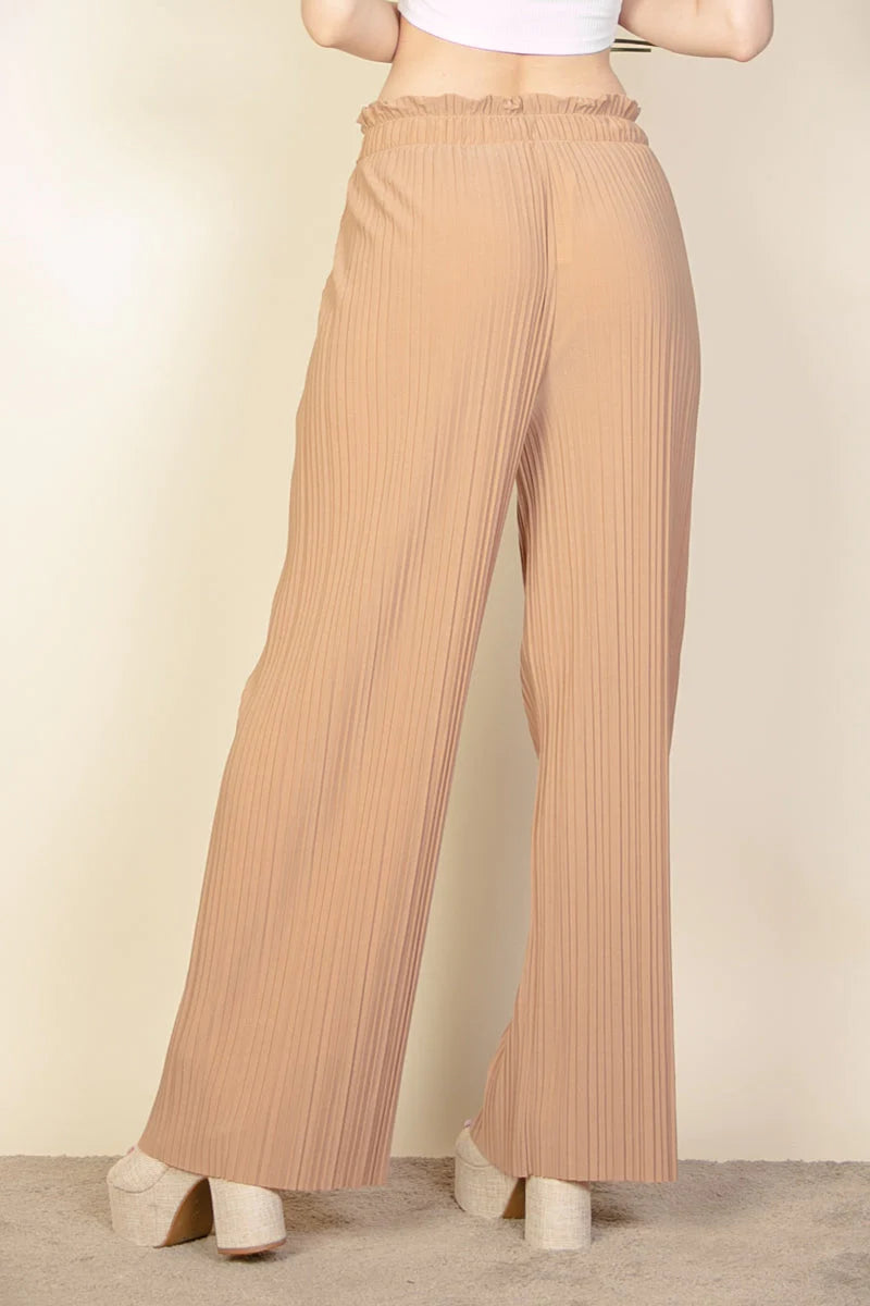 Pleated Stretch Crepe Pull-On Wide Leg Tie Front Pants (CAPELLA)