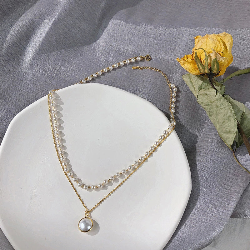 2020 New Double Layer Chain Gold Choker Necklace Women Korean Style Pearl Pendant Necklace Fashion Jewelry Collar