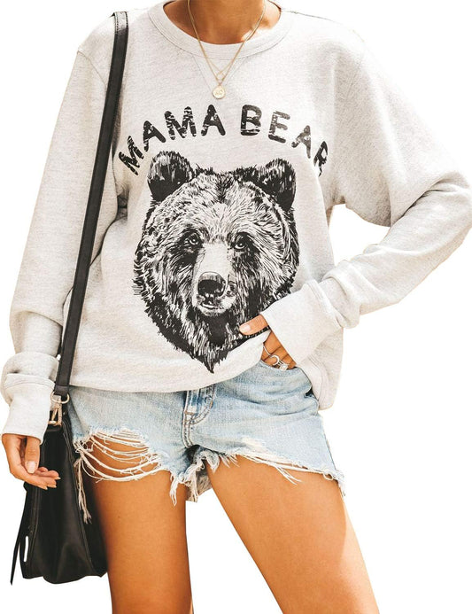 Womens Mama Bear Sweatshirt Crewneck Loose Fit Cute Long Sleeve Tops Graphic Fall Outfits Winter Clothes