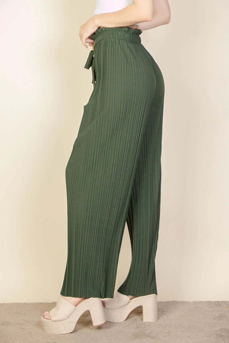 Pleated Stretch Crepe Pull-On Wide Leg Tie Front Pants (CAPELLA)