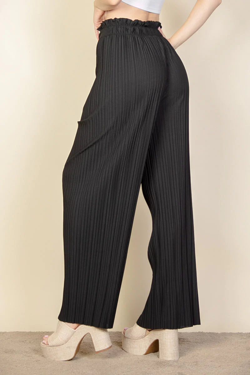 Pleated Stretch Crepe Pull-On Wide Leg Tie Front Pants (CAPELLA)