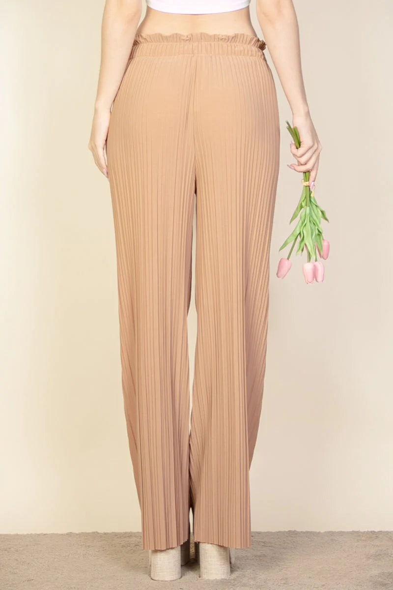 Pleated Stretch Crepe Pull-On Wide Leg Tie Front Pants (CAPELLA)