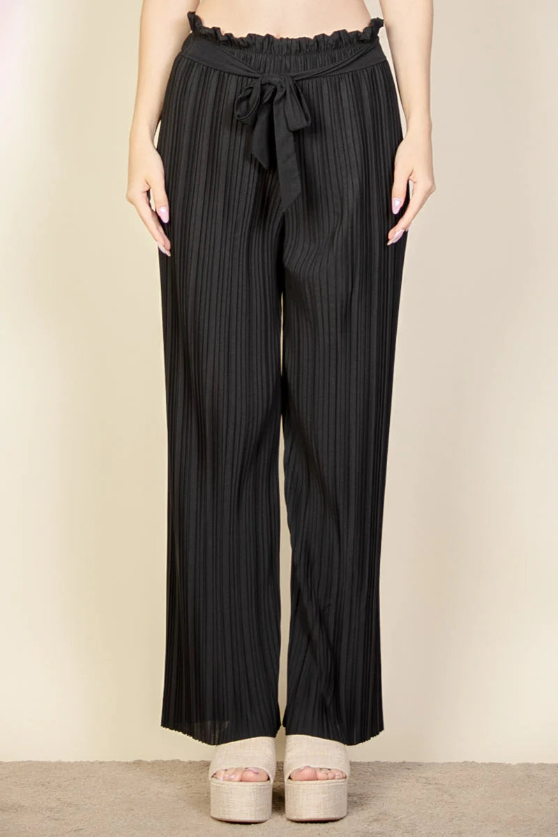 Pleated Stretch Crepe Pull-On Wide Leg Tie Front Pants (CAPELLA)