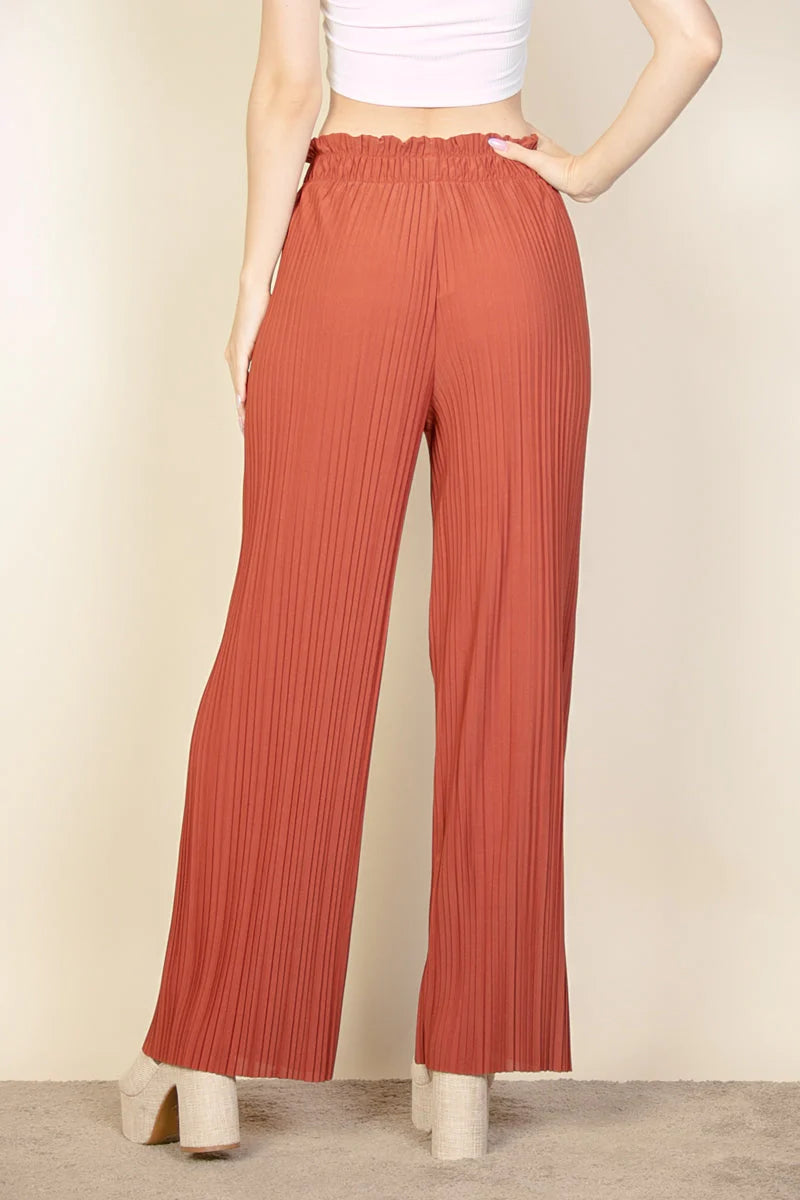 Pleated Stretch Crepe Pull-On Wide Leg Tie Front Pants (CAPELLA)
